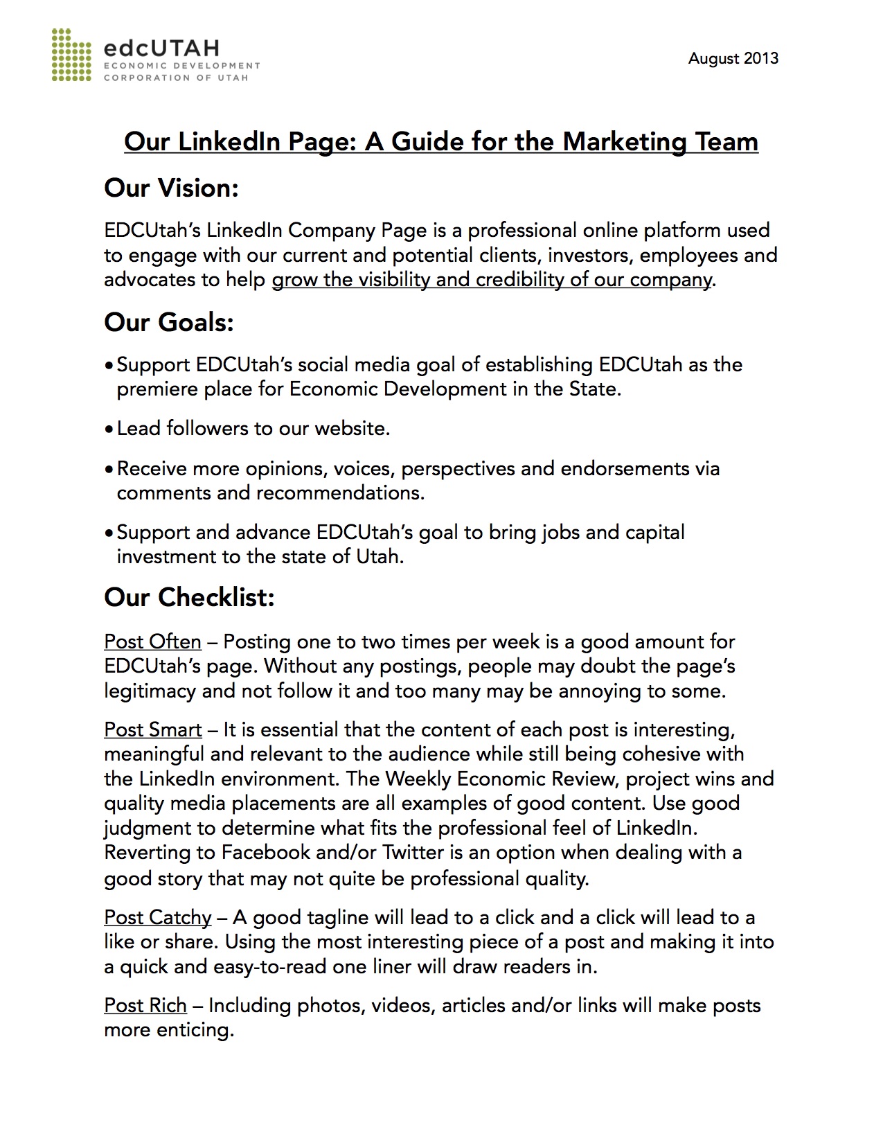 EDCUtah Marketing Team LinkedIn Document